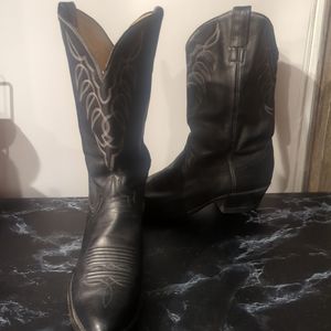 Vintage Mustang Black Western Cowboy Boots USA size 10 D black leather RARE EUC